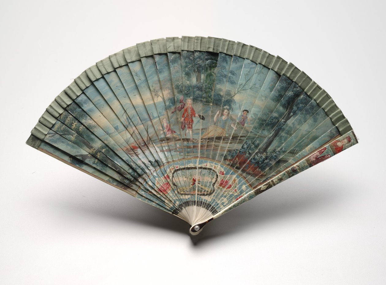 風景の中の2組のカップルのシーンを持つブリセファン、c.1700-25 作： 無名の画家