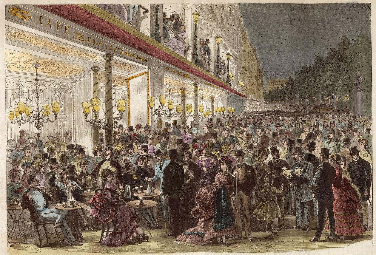 1869年夏の夜のグラン・ブールヴァールのカフェ - パリ - 夏の夜のグラン・ブールヴァールのカフェ - 1869年 作： 無名の画家