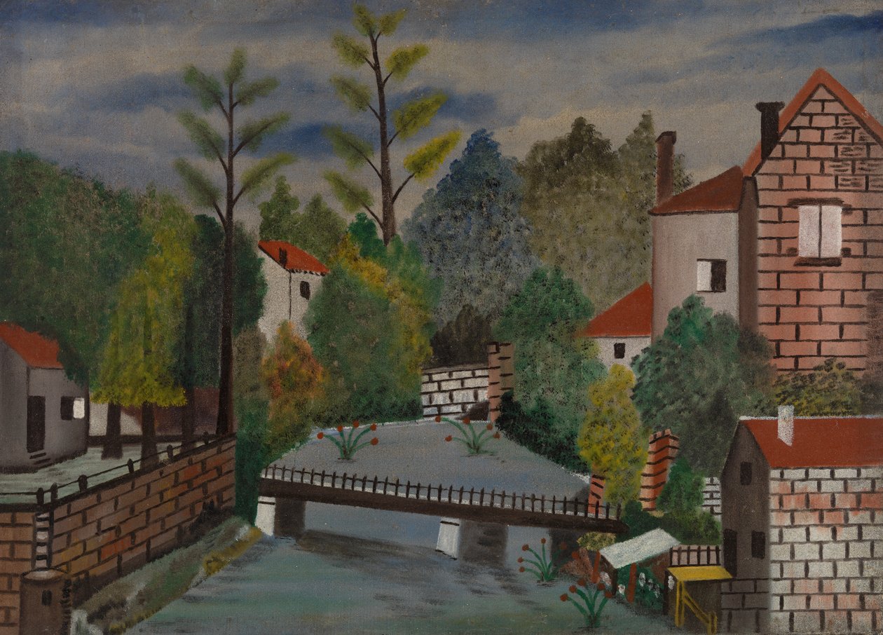 運河と住宅 作： 無名の画家