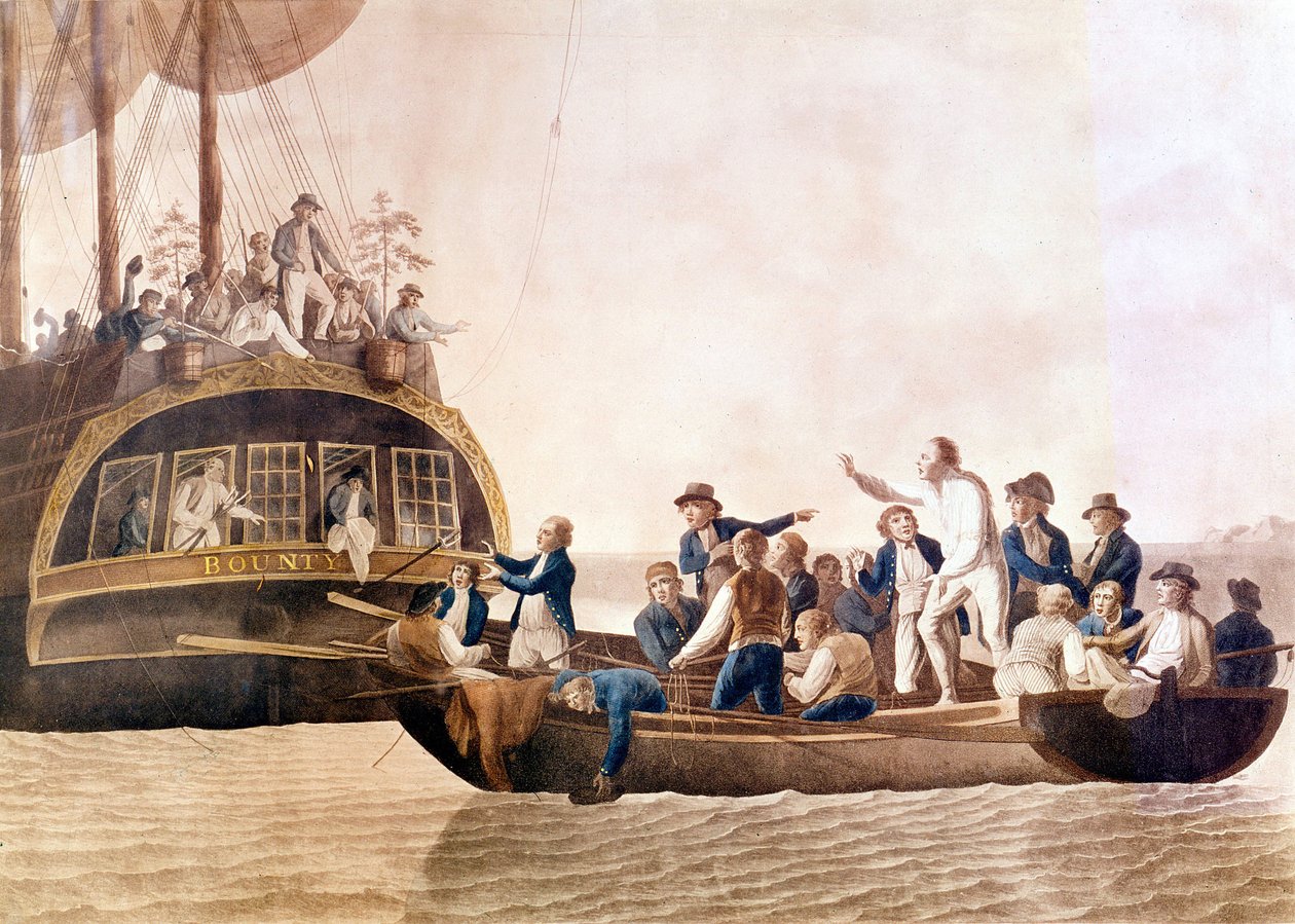 乗組員に見捨てられたバウンティ号の船長ウィリアム・ブライ（1754～1817）。 作： 無名の画家