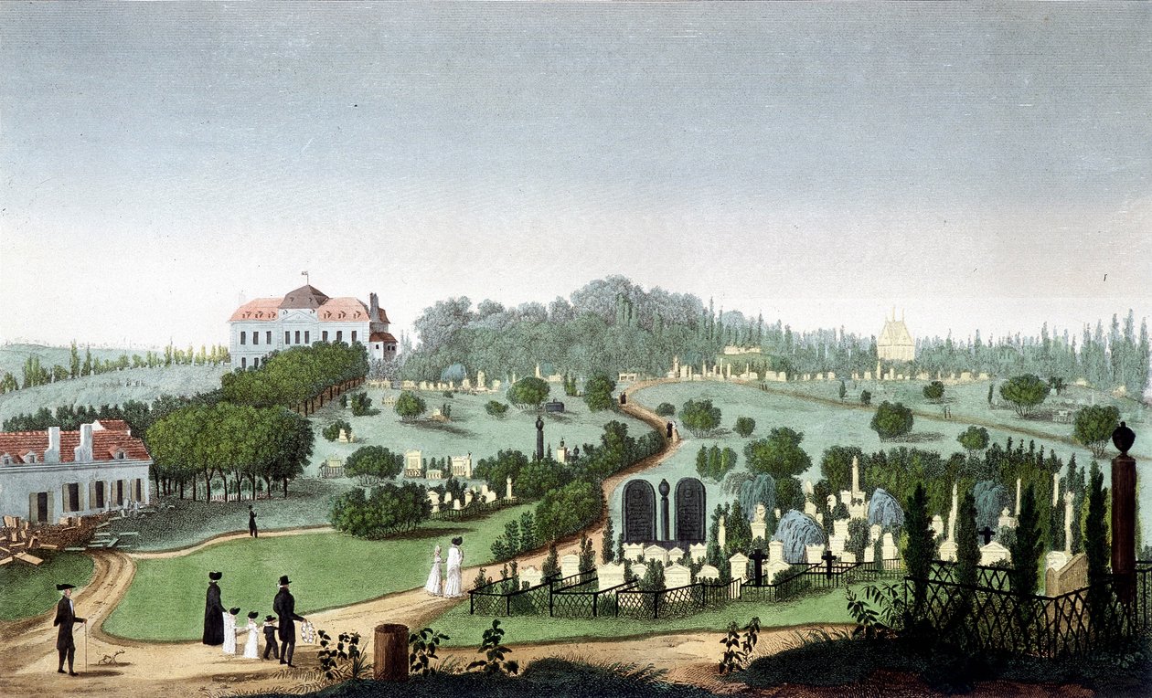 ペール・ラシェーズの墓地（1820年頃） - Courvoisierの "Vues de Paris "より 作： 無名の画家