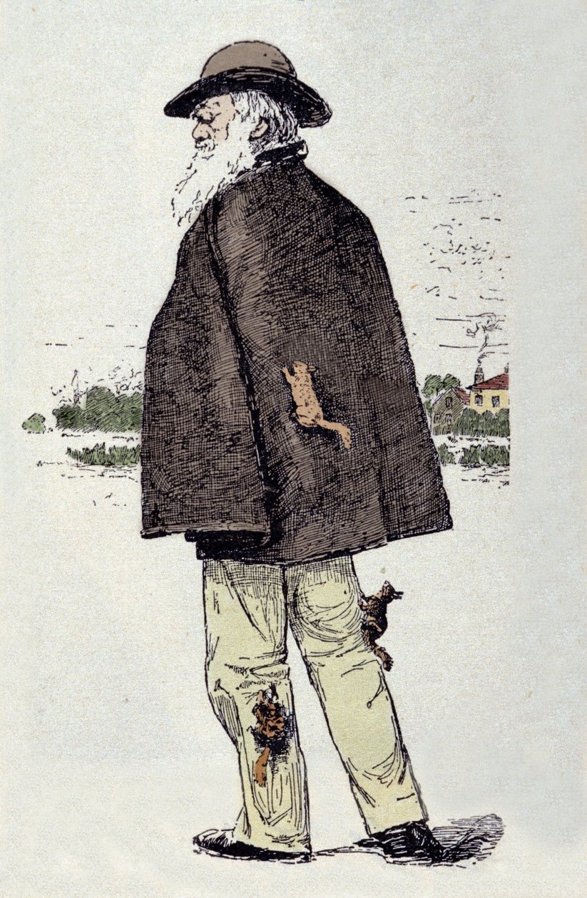 チャールズ・ダーウィン（1809～1882）（イギリスの博物学者）とリス。 作： 無名の画家