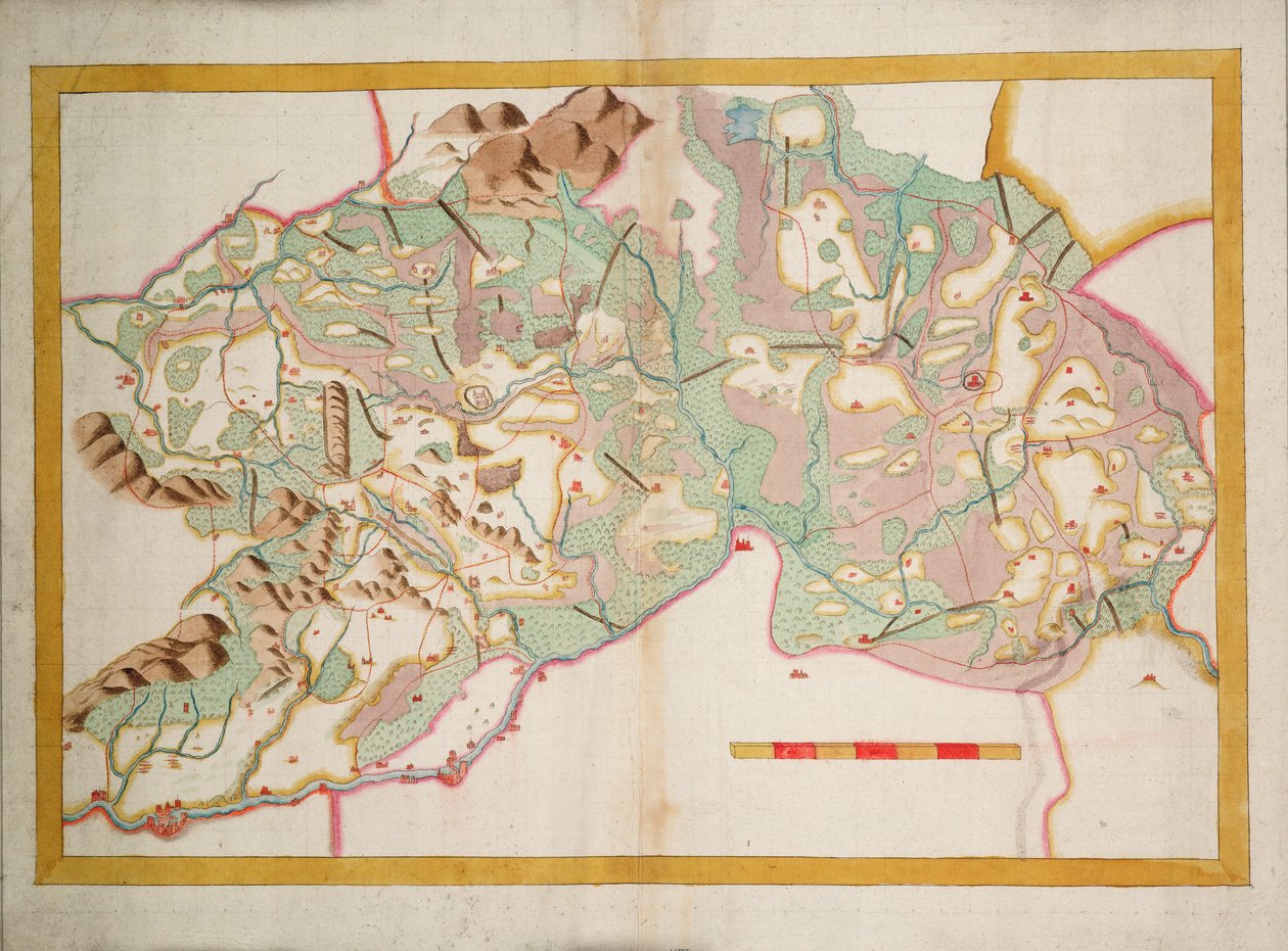 アイルランド、ライクスとオファリーの海図、1590年頃（紙、リネン） 作： 無名の画家