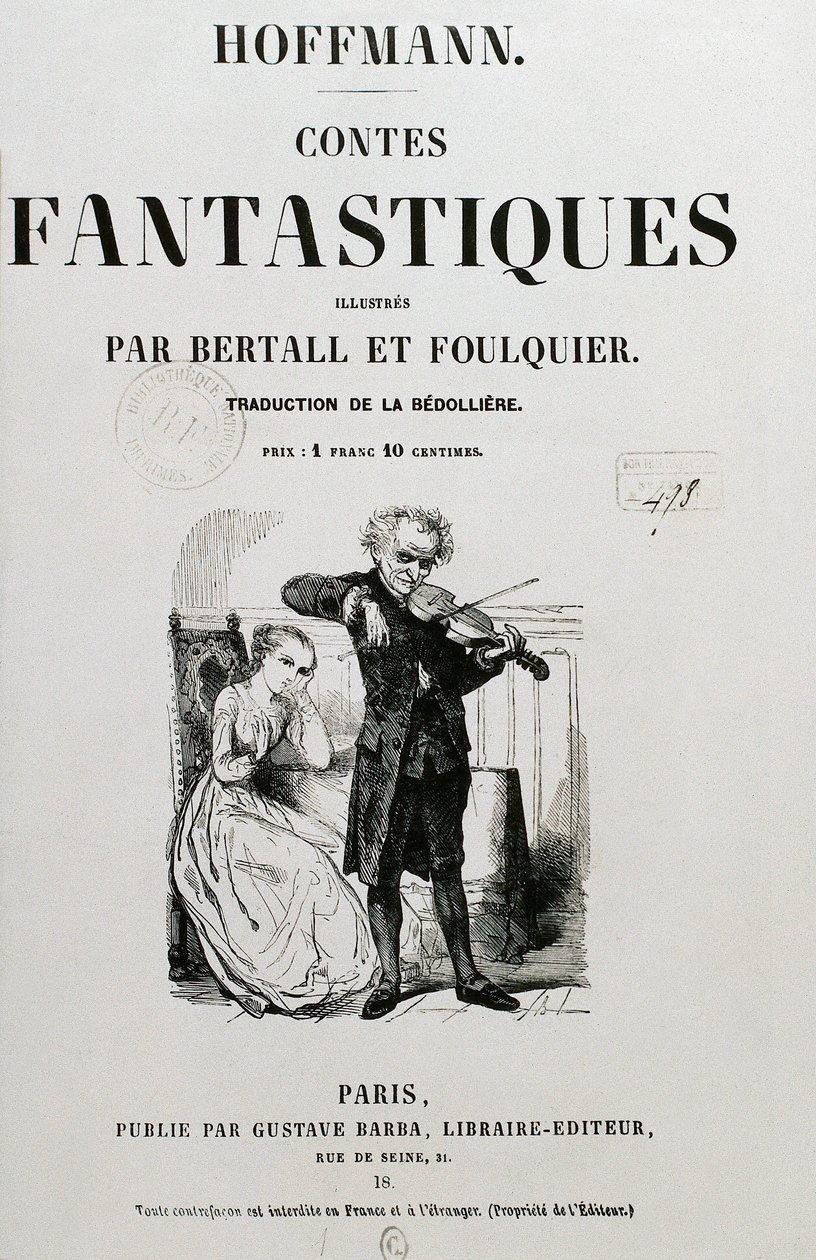 エルンスト・テオドール・アマデウス・ホフマンの「Les contes fantastiques」の表紙「Councillor Krespel (Rat Krespel) 作： 無名の画家
