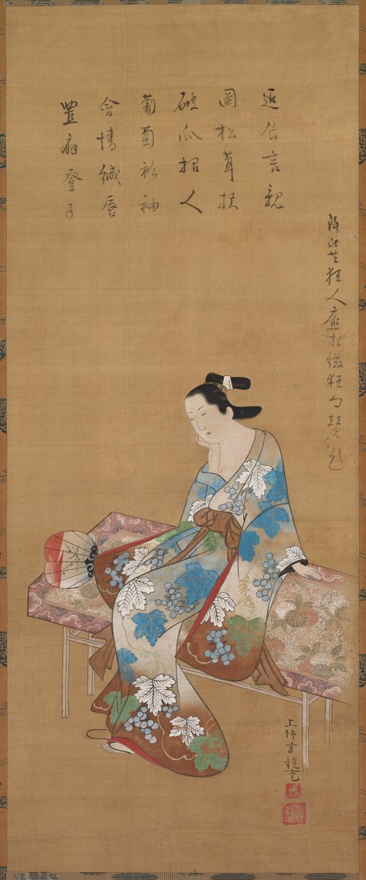 夏の夕涼みを楽しむ花魁 作： 無名の画家
