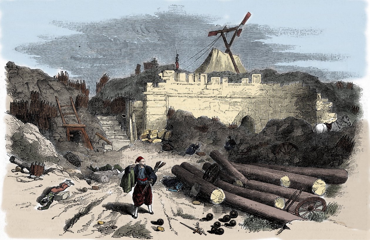 クリミー・ウォー（1853-1856）。クロード・シャッペのマラコフへの電報 - エングレーヴィング 作： 無名の画家