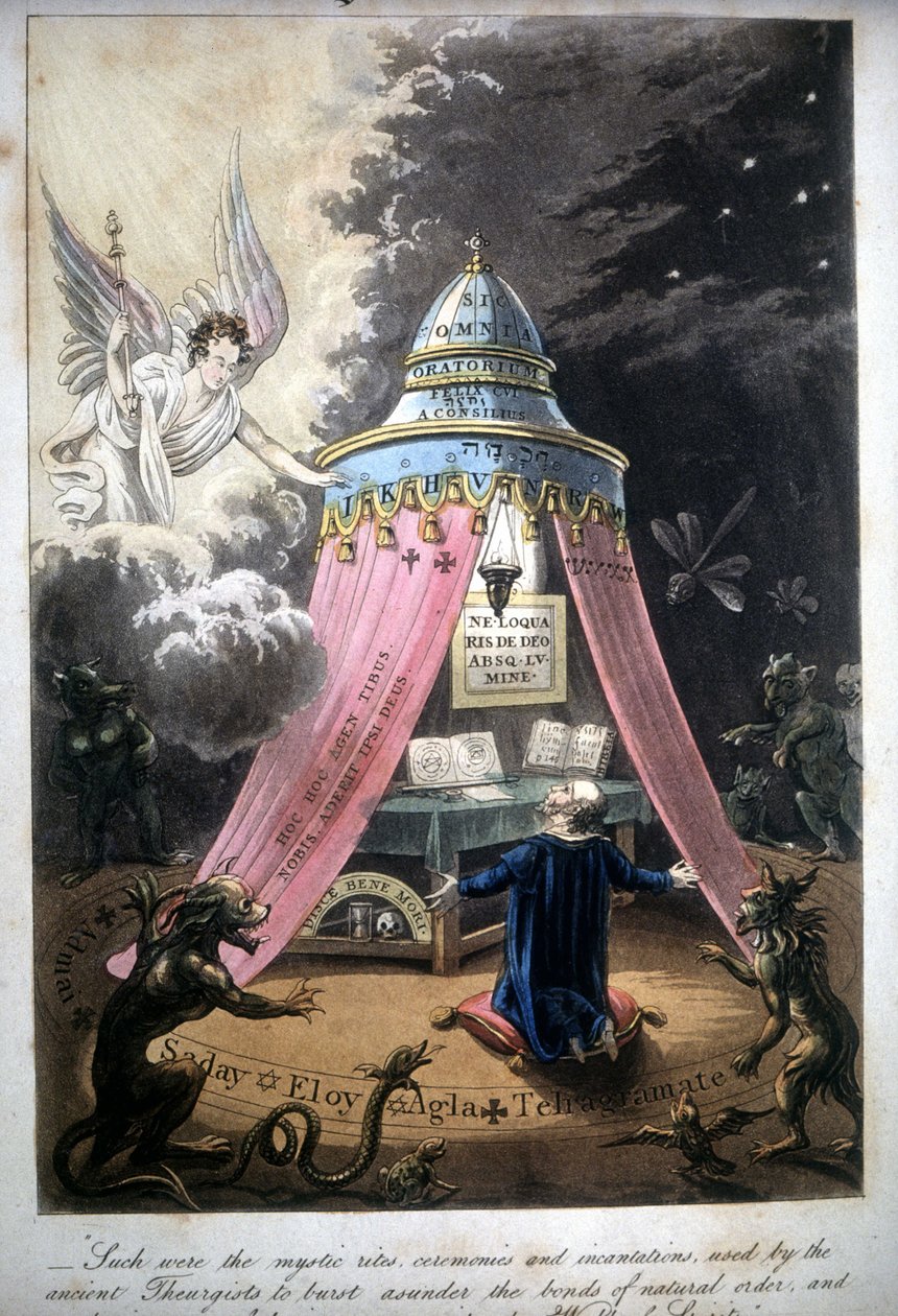 魔法の儀式。1825年の本。ミラノのモランド図書館。 作： 無名の画家