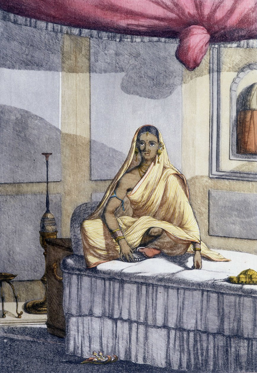文化、文明、インド社会。"Woman of distinction"、つまり高位のカーストの女性。1808年に描かれたもの。 作： 無名の画家