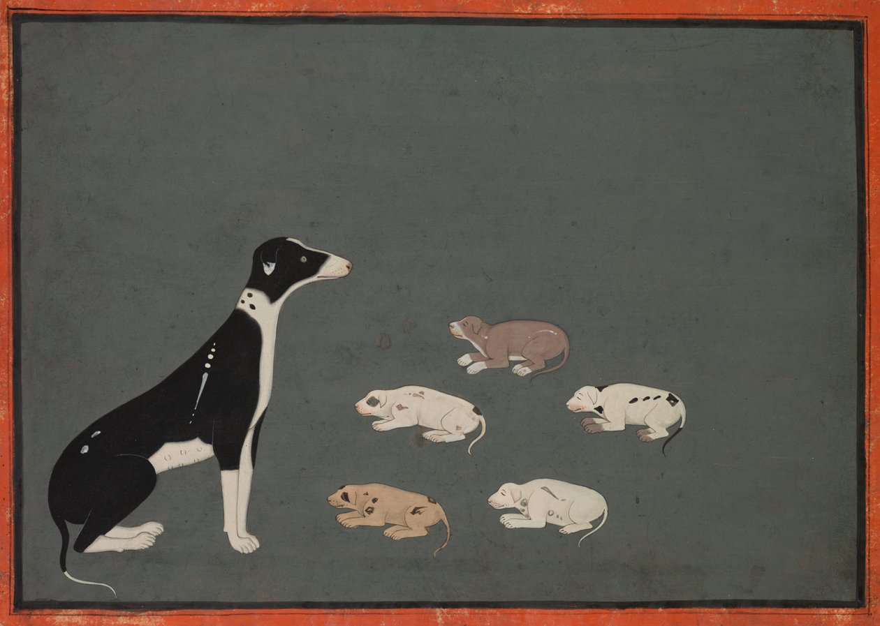 子犬と犬 作： 無名の画家