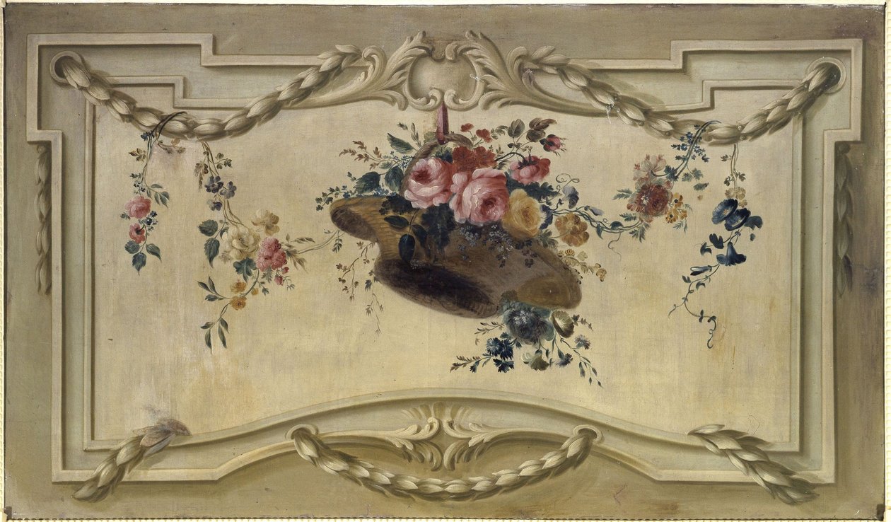 ドア・オーバーレイ：花かご、1769年から1789年の間（キャンバスに油彩） 作： 無名の画家