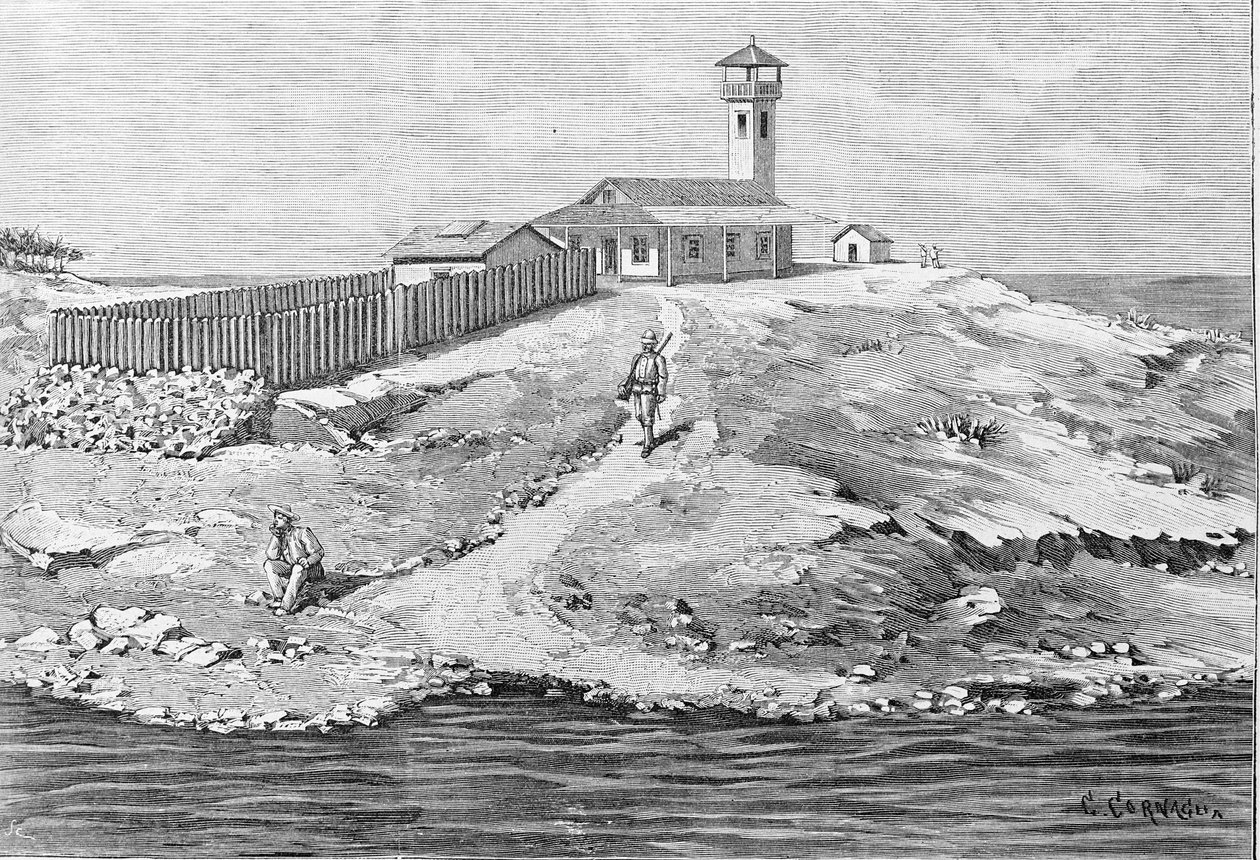 ドレフュス事件。アルフレッド・ドレフュス大尉（1859年～1935年）はガイアナのデビル島（1895年～1899年）に送還。エングレーヴィング。 作： 無名の画家