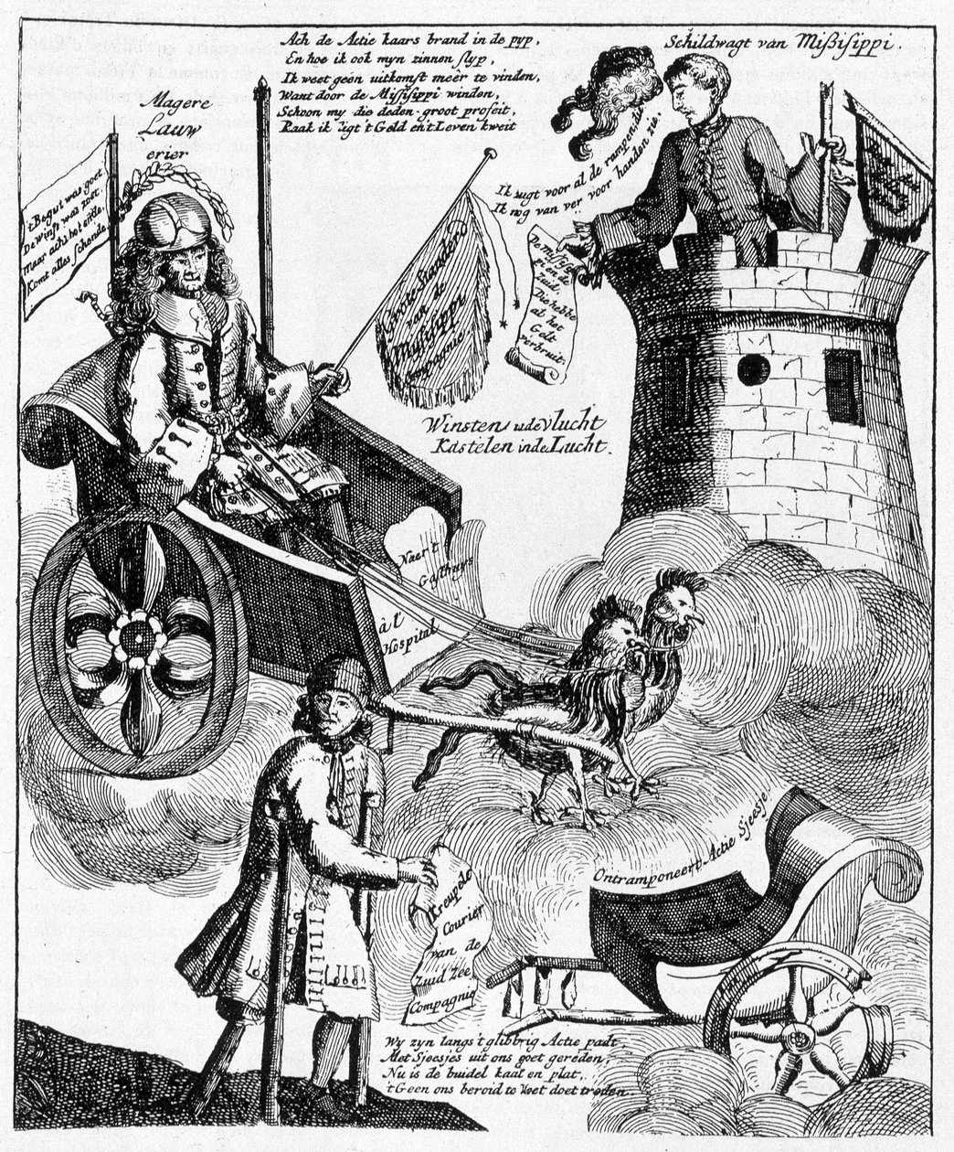 ジョン・ロー（1671-1729）に対するオランダの風刺版画、ミシシッピ事件について 作： 無名の画家
