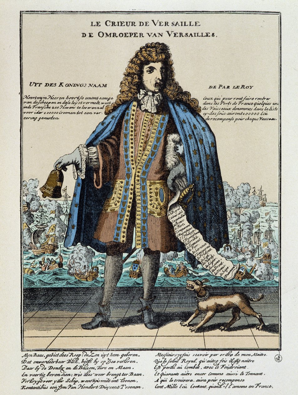 Niederländischer satirischer Druck gegen Ludwig XIV.: Schlacht von Hougue oder die französische Flotte, die Jacques II. wiederherstellen sollte und von Anne Hilarion de Costentin, Graf von Tourville (1642-1701), kommandiert wurde, wurde am 29. Mai 1692 bes von Unknown artist