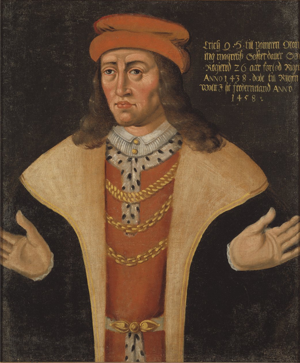 Erik (Eric) I de Pomeranie, roi de Danemark, Norvege et Suede - Eric (Eric) I de Pomeranie, roi de Danemark, Norvege et Suede - Portrait of Eric of Pomerania (1382-1459), King of Denmark, Norway and Sweden, Anonymous .キャンバスに油彩。サイズ：78x64cmストックホルム国立博物館 作： 無名の画家