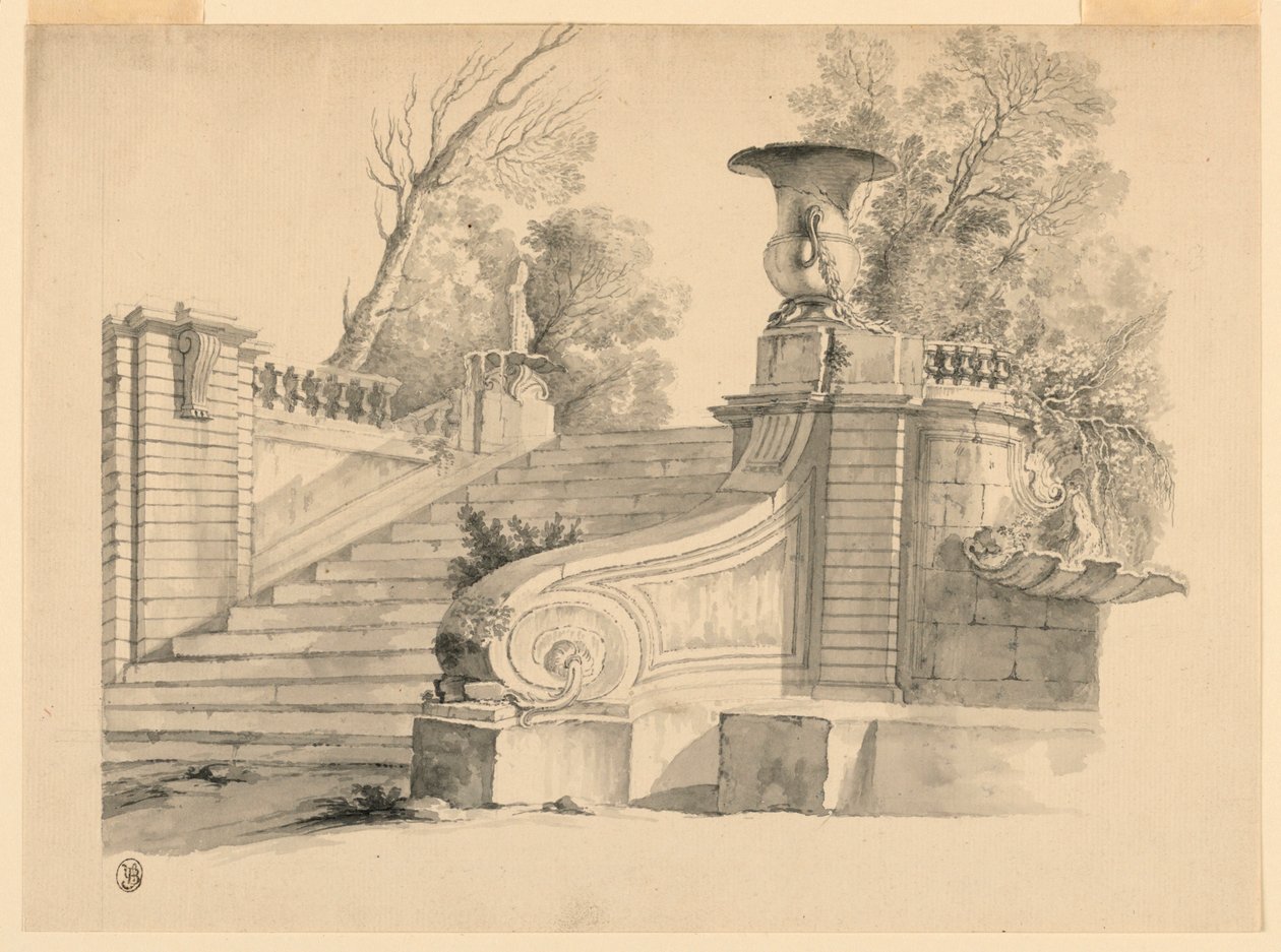 ファンタジー。 公園の階段、廃墟。 作： 無名の画家