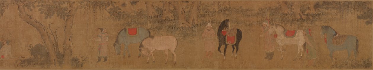 風景の中の人物と馬 作： 無名の画家