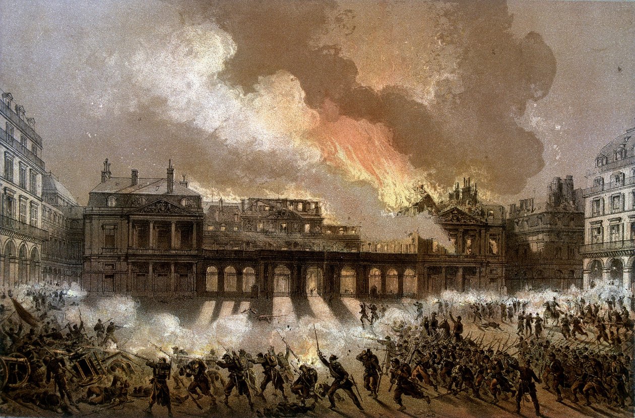 1871年5月24日の王宮の火災 - リトグラフ、19世紀後半 作： 無名の画家
