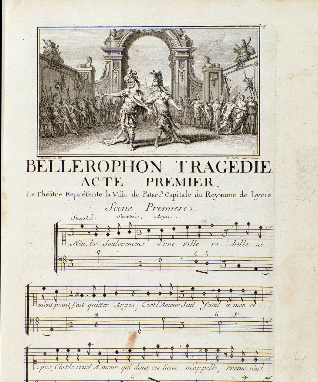 ジャン・バティスト・リュリ（Giovanni Battista Lulli）（Jean-Baptiste）（1632-1687）のプロローグ付き全5幕のTragedie Lyrique「Bellerophon」の第1幕。1714. 作： 無名の画家