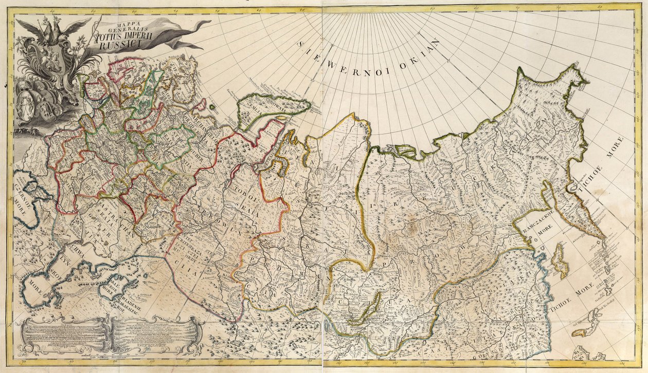 ロシア帝国の最初の一般地図 - 匿名のマスター - 1745 - 銅版画、水彩 - 科学アカデミー、サンクトペテルブルク 作： 無名の画家