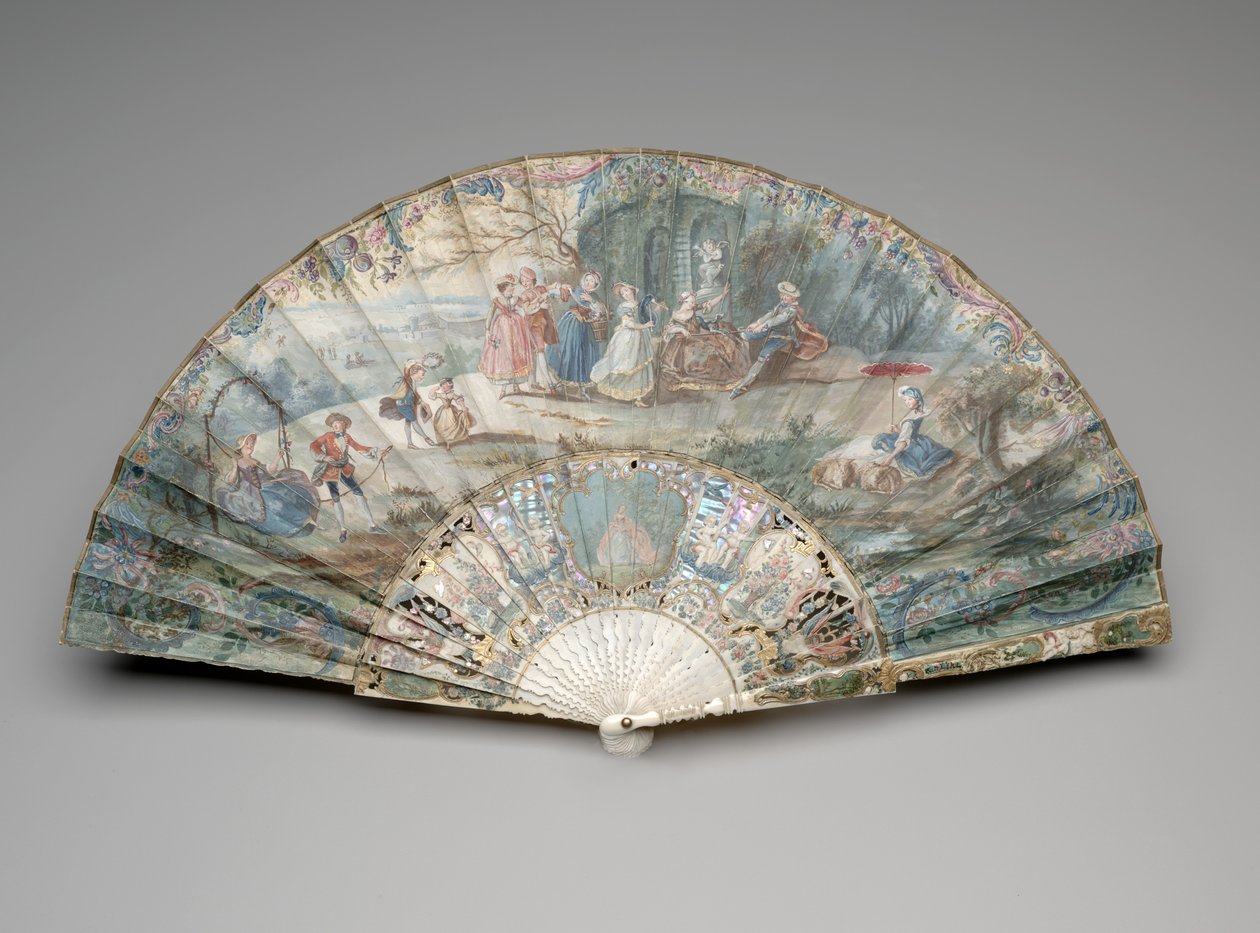 牧歌的なシーンの扇子、c.1740s-50s 作： 無名の画家