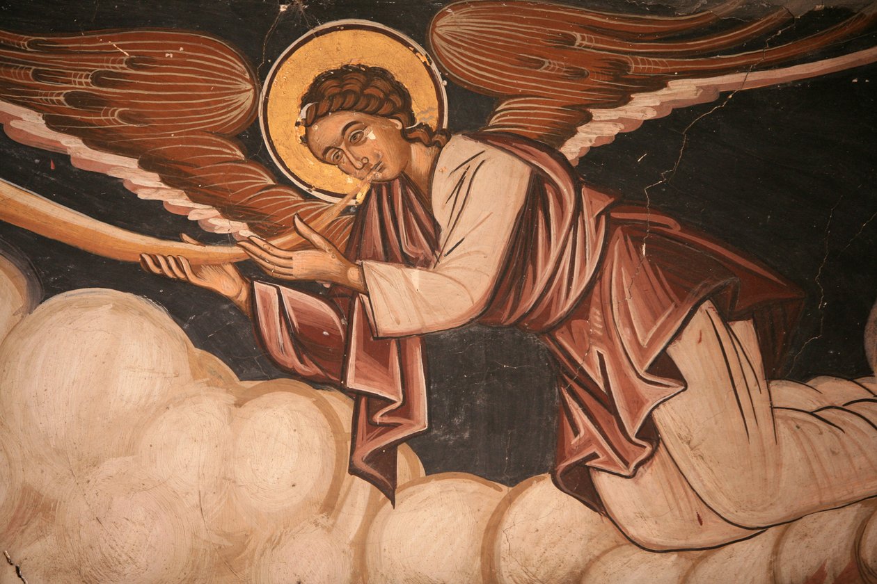 ギリシャ、アトス山、クトゥルーモウ修道院の教会のフレスコ画、2006年（写真）。 作： 無名の画家