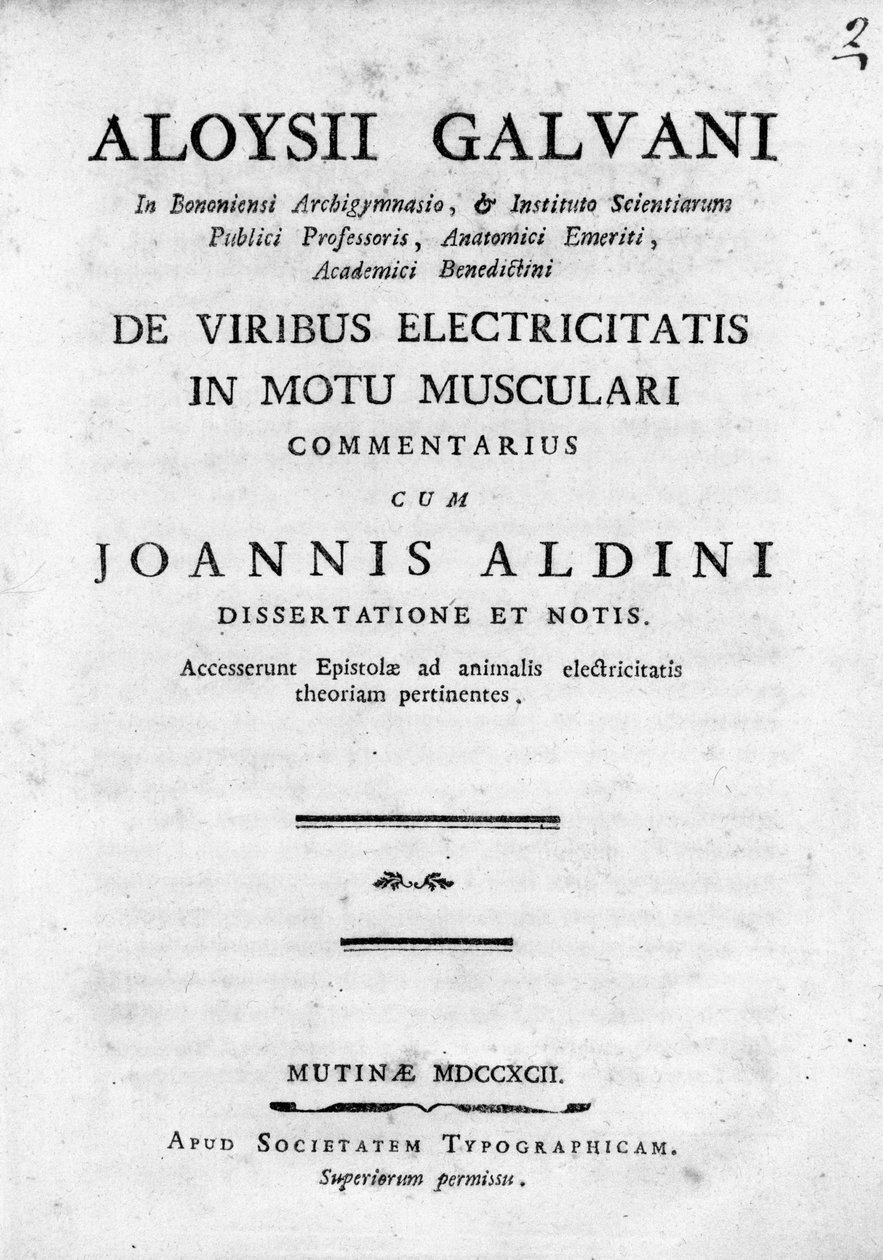 De Viribus Electricitatis in Motu Musculari Commentarius "の扉 イタリアの物理学者ルイジ・ガルヴァーニによる動物の筋肉における電気の循環についての論考 作： 無名の画家