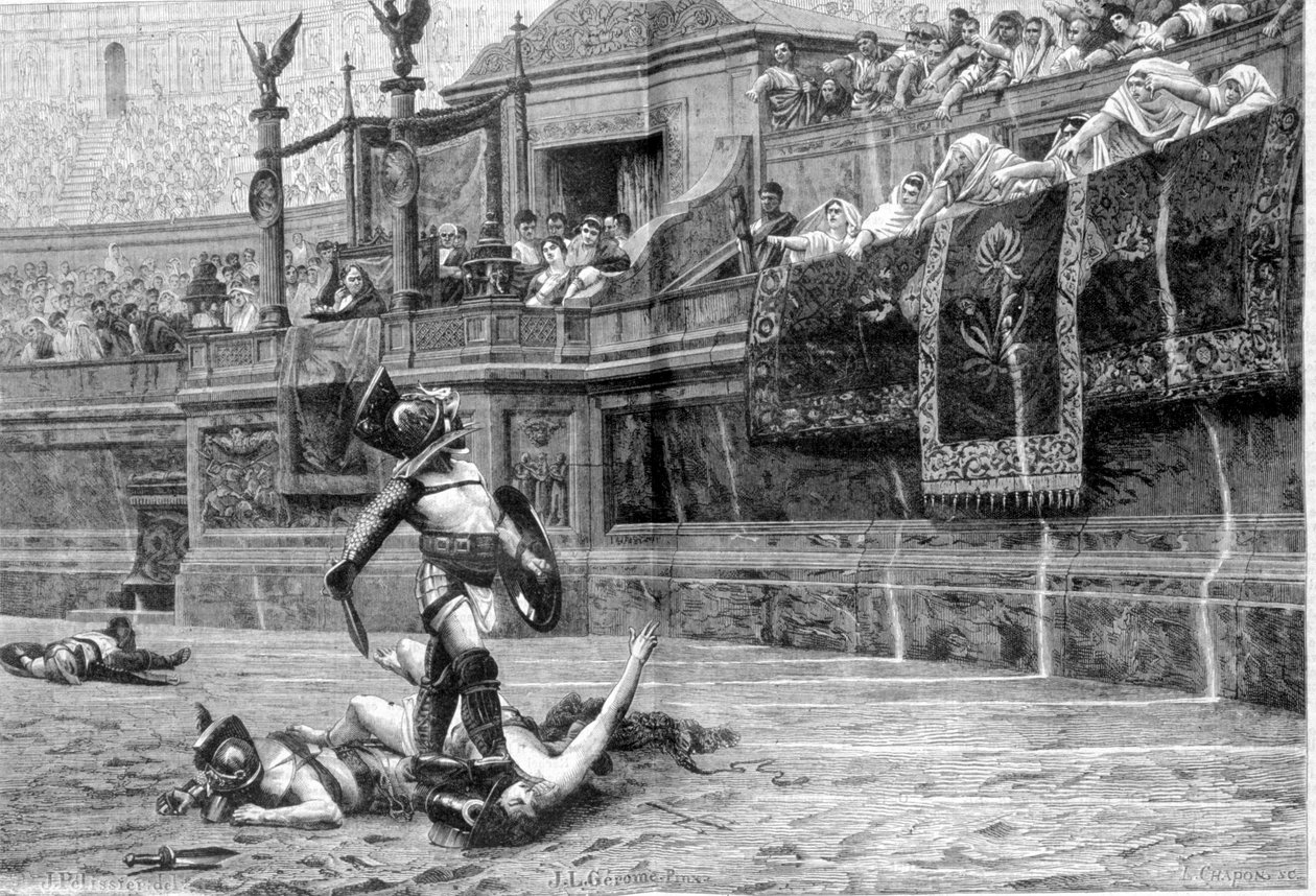 J.L.ジェロームが描いたローマ時代の剣闘士の戦い 作： 無名の画家