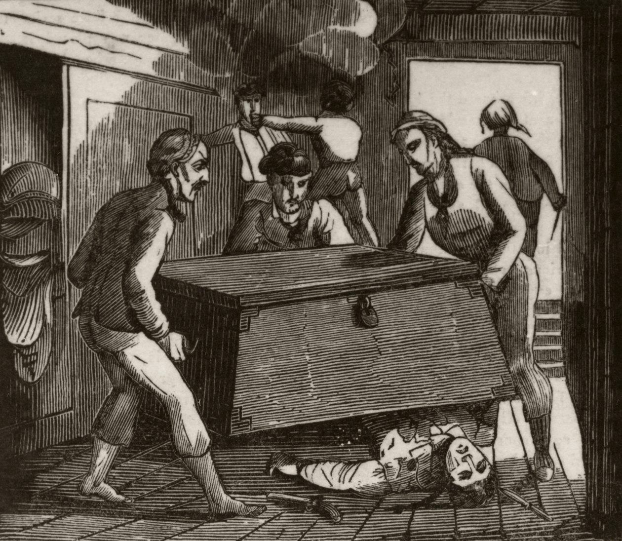 ゴードンと仲間がフランス人船長を大胸筋で圧迫して死なせた」1836年頃 作： 無名の画家