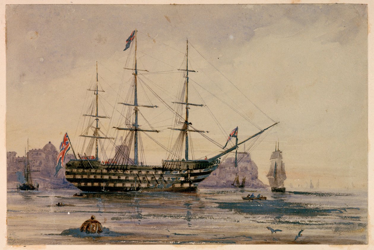 HMSビクトリー、ポーツマス港、1858年10月24日 作： 無名の画家