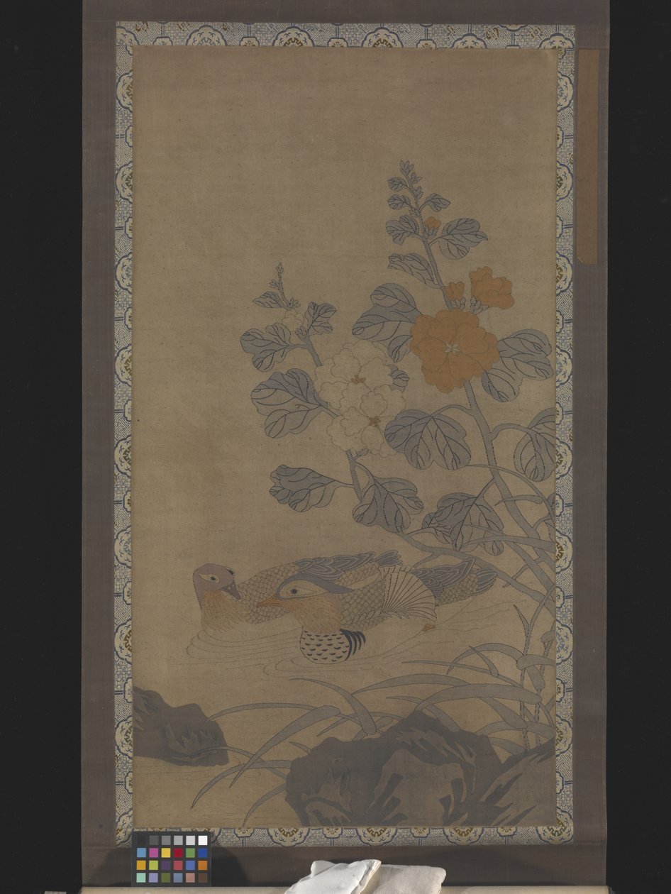 掛軸：マガモ（絹平織り） 作： 無名の画家