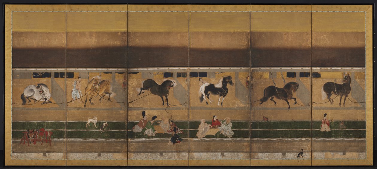 厩舎の馬と花婿 作： 無名の画家