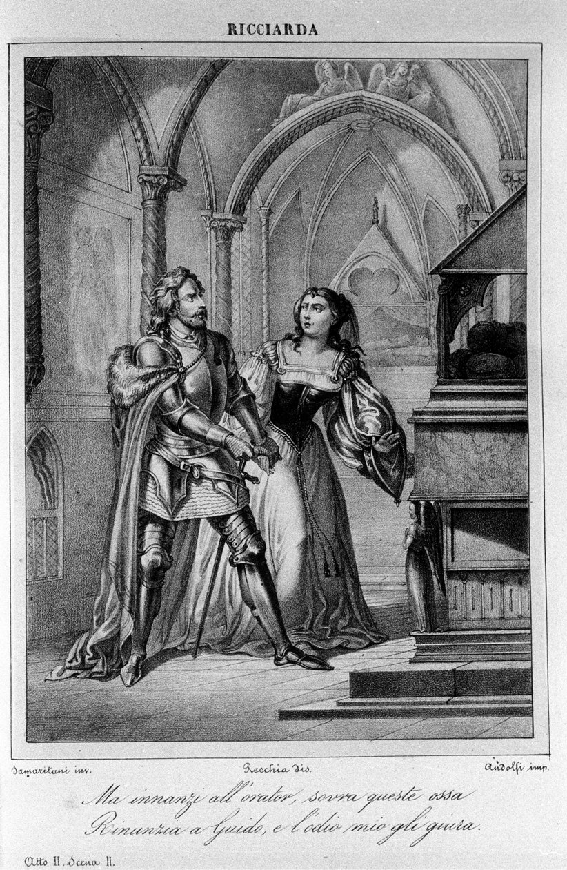 イタリアの詩人・劇作家ウーゴ・フォスコーロ(1778-1827)による『リカルダ』第2幕第2場の挿絵 19世紀 作： 無名の画家