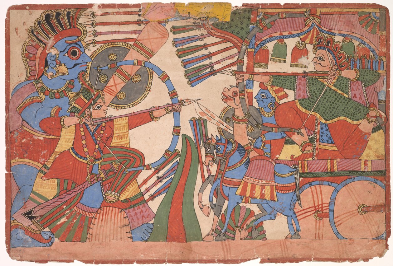 Illustration to the Mahabharata   1310825   ja       japanese Successfully Translated  Original: Seal-maker; shoe repairer, 86 drawings bound into a volume depicting trades and occupations in Kashmir, Craftsmen are shown at work with their implements and e 作： 無名の画家