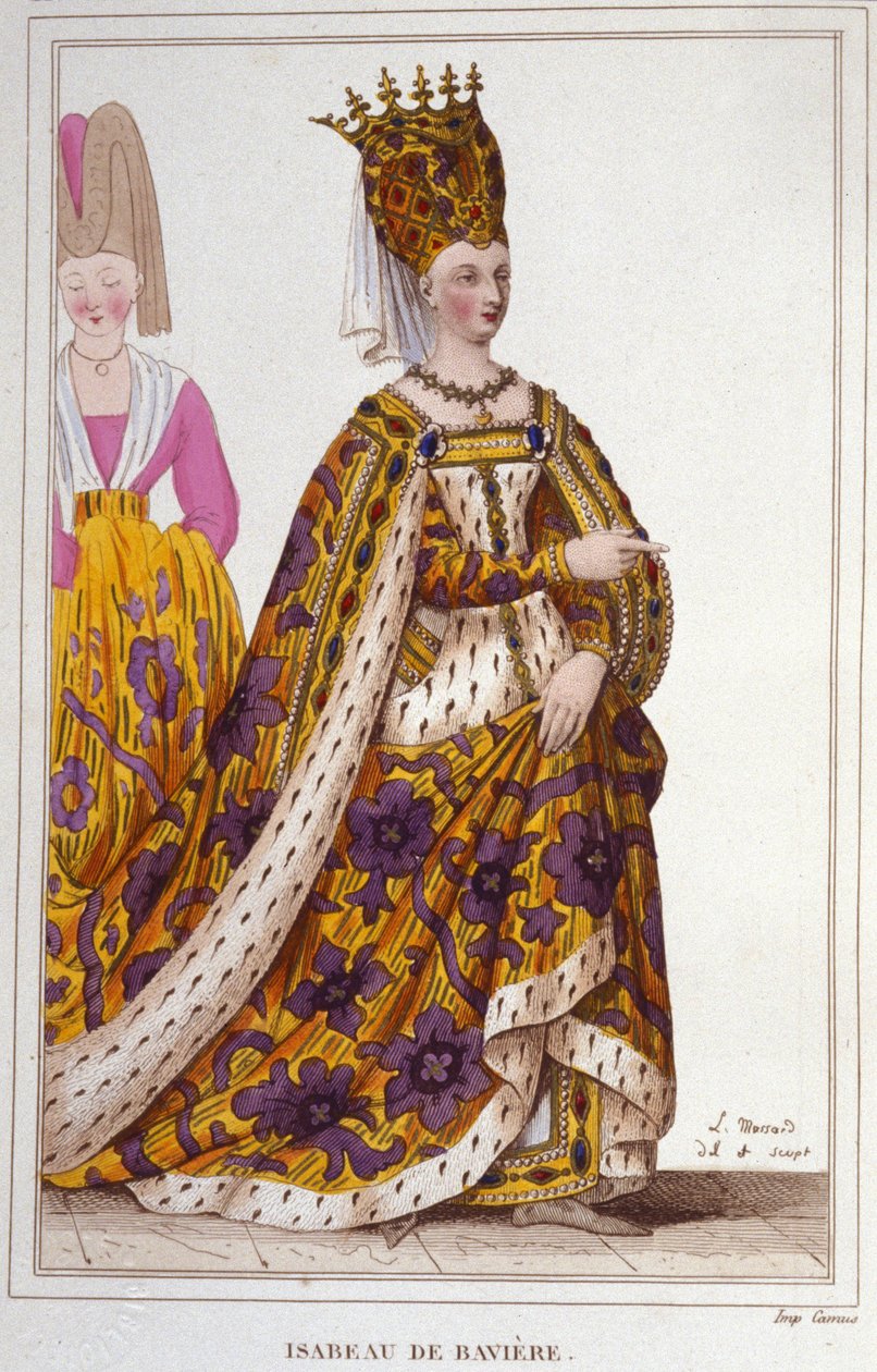 Isabeau (Isabelle, Elisabeth) of Bavaria (1371-1435)。フランスの女王。1830年のエングレーヴィング。 作： 無名の画家