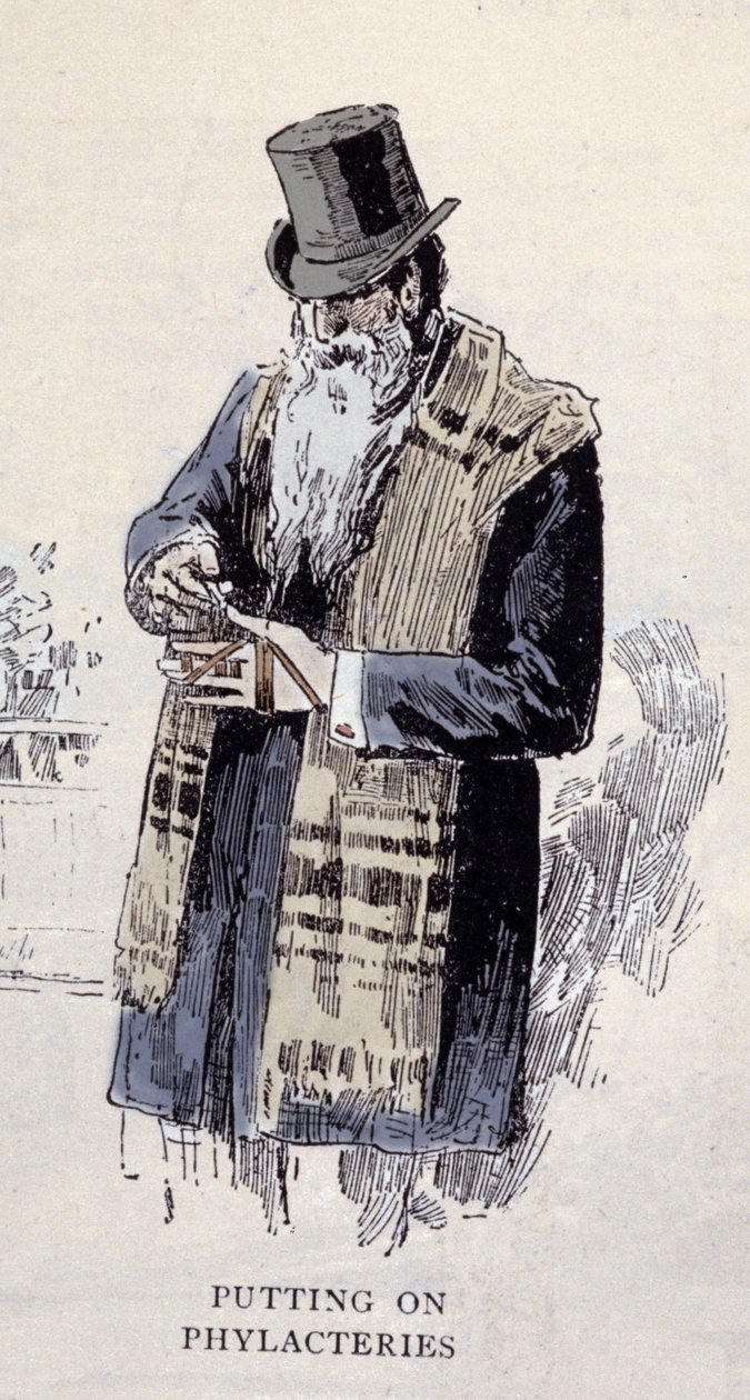 ユダヤ教：祈りのライム（TalitまたはTzitzit）を身につけたユダヤ人の老人、1890年の刻印 作： 無名の画家