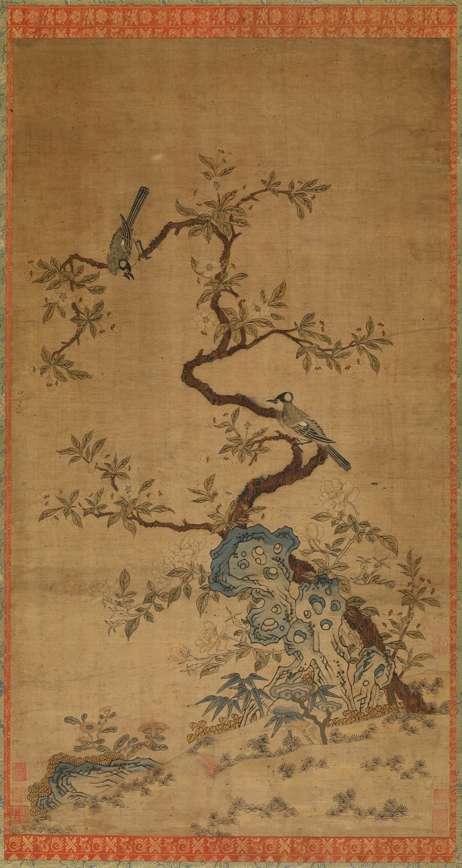 2 羽の鳥と花の咲く木のケシのタペストリー 作： 無名の画家