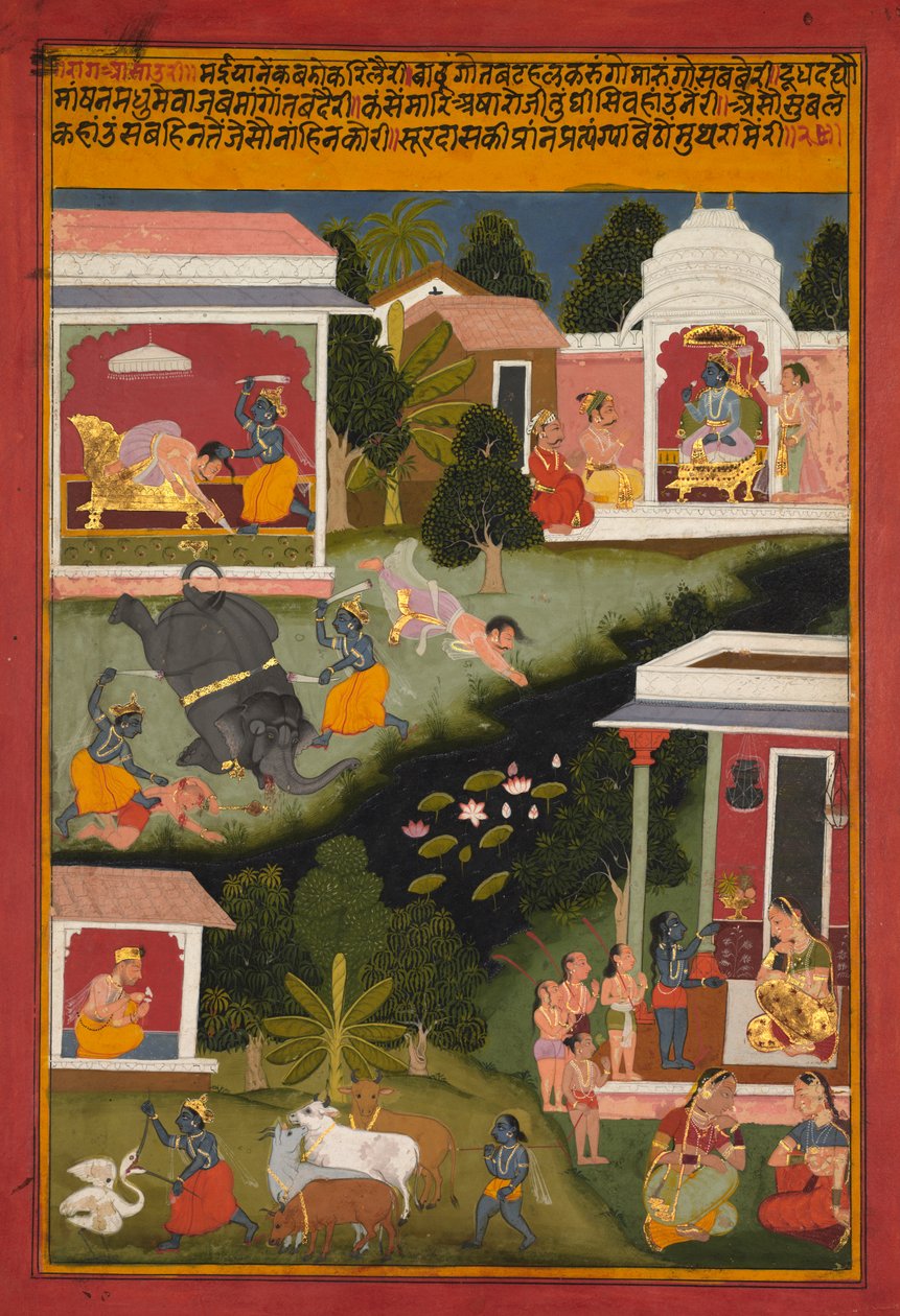 Surdas of Sursagar の悪魔の駆逐艦としてのクリシュナ 作： 無名の画家
