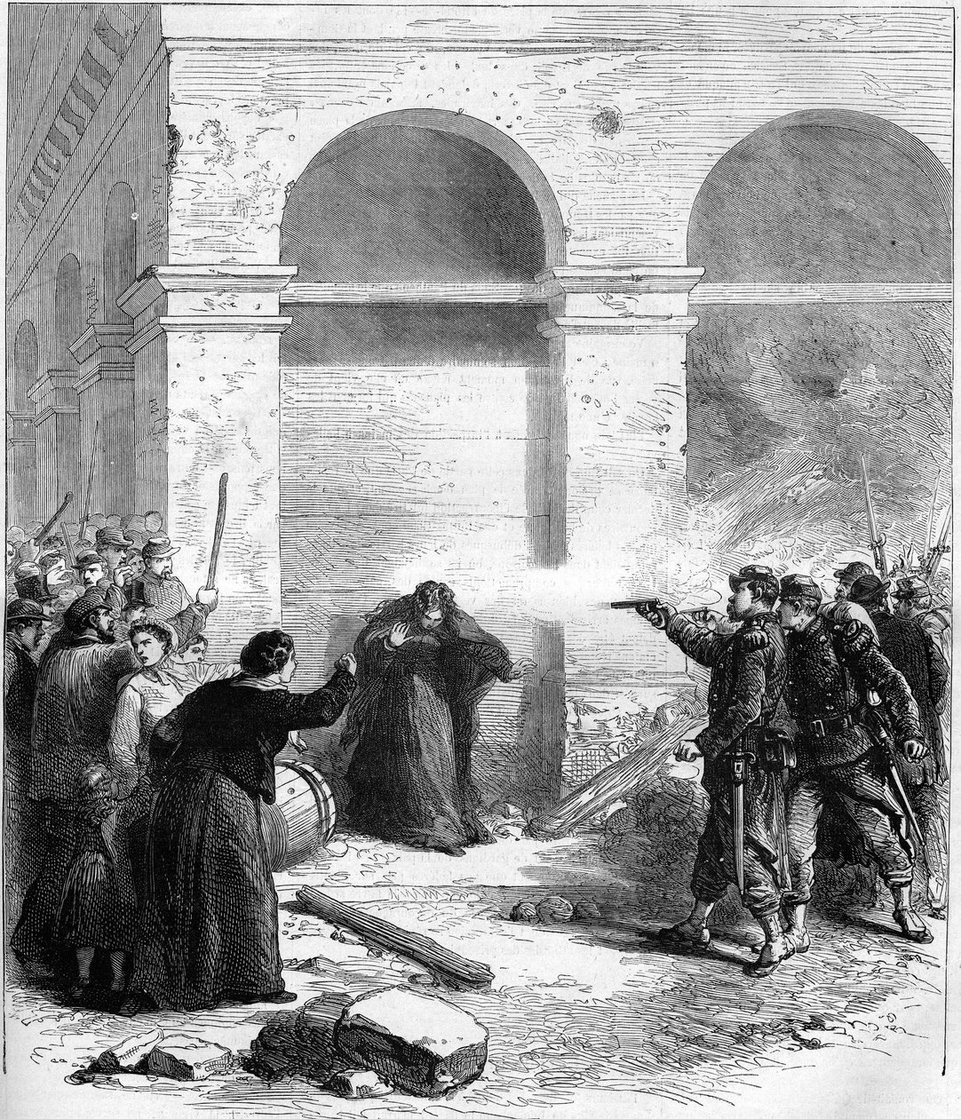 1871年、パリ・コミューンが勃発。リヴォリ通りでの石油の驚き。 作： 無名の画家
