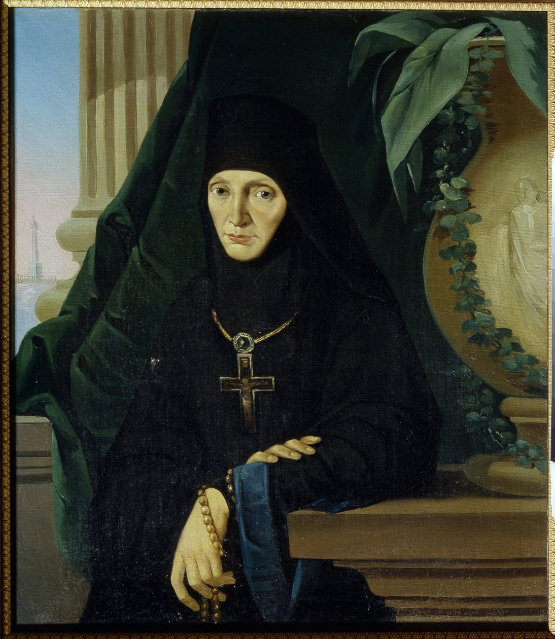 La mere superieure Maria (Margarita Tuchkova) (Mother Superior Maria (Tuchkova)。ナポレオンの大陸軍 (1769-1821) の侵略中の 1812 年、スパソ ボロディンスキーの正教会修道院のヒグメネ (ヘグメネ)。匿名の絵画、キャンバスに油彩、ヴァース 作： 無名の画家