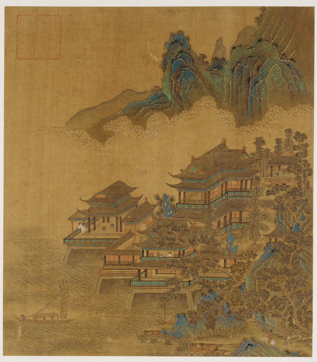 風景：湖と山の間の宮殿 作： 無名の画家