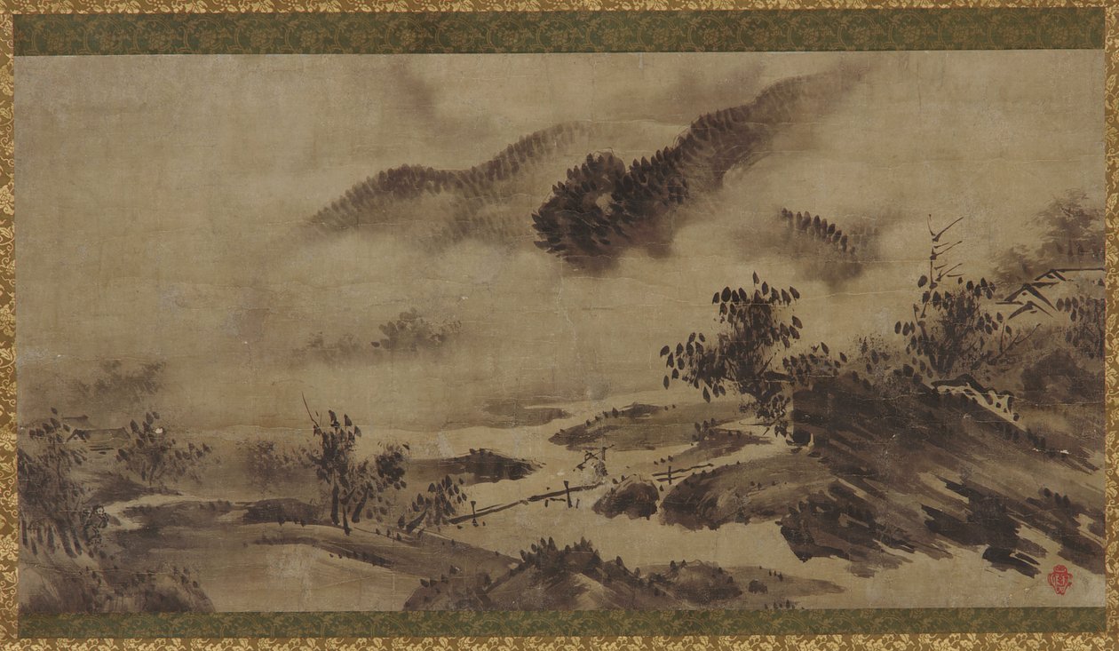 風景: 山、霧、小川 作： 無名の画家