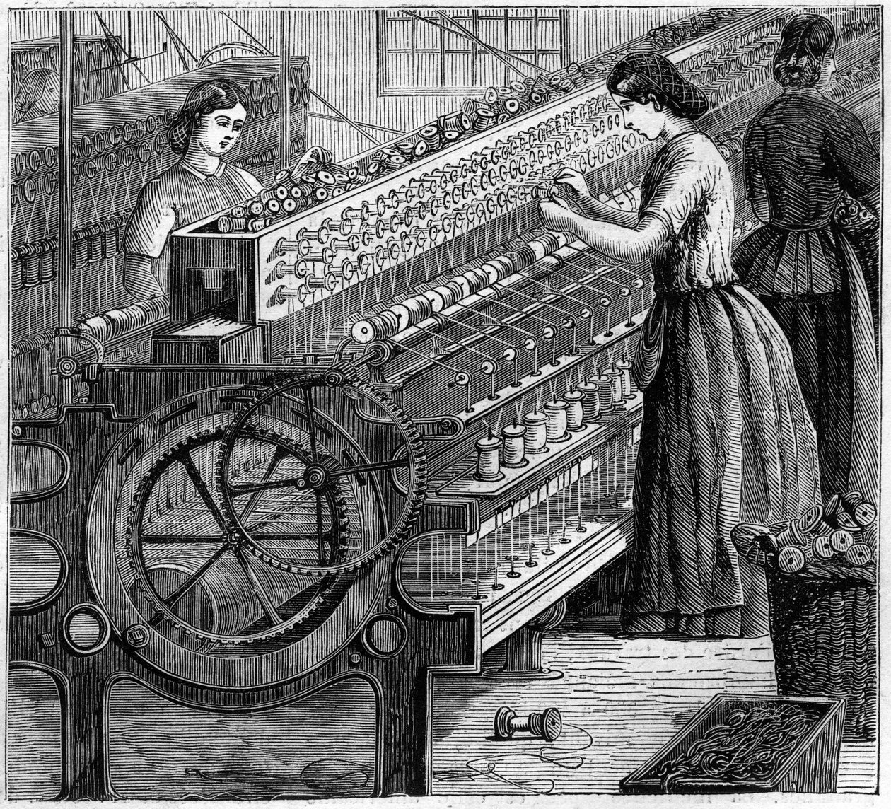イギリスの大きな産業1863年、ウォルター・エヴァンスがイギリスで綿紡績を開始。線材の撚り合わせ。 作： 無名の画家