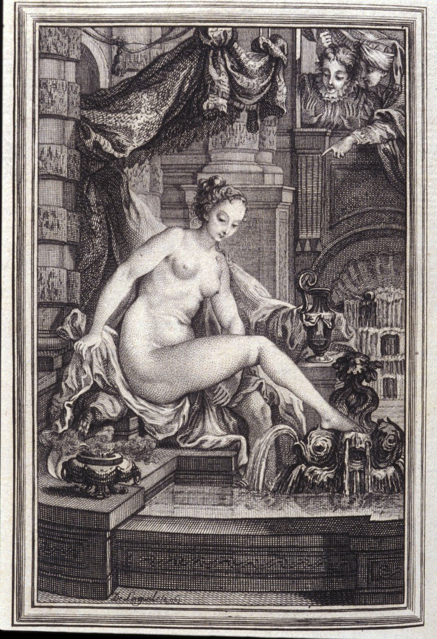 Le Roi Candaule et le maitre en droit-Jean La Fontaineの "Tales et nouvelles en vers "の中の一節。1762. 作： 無名の画家