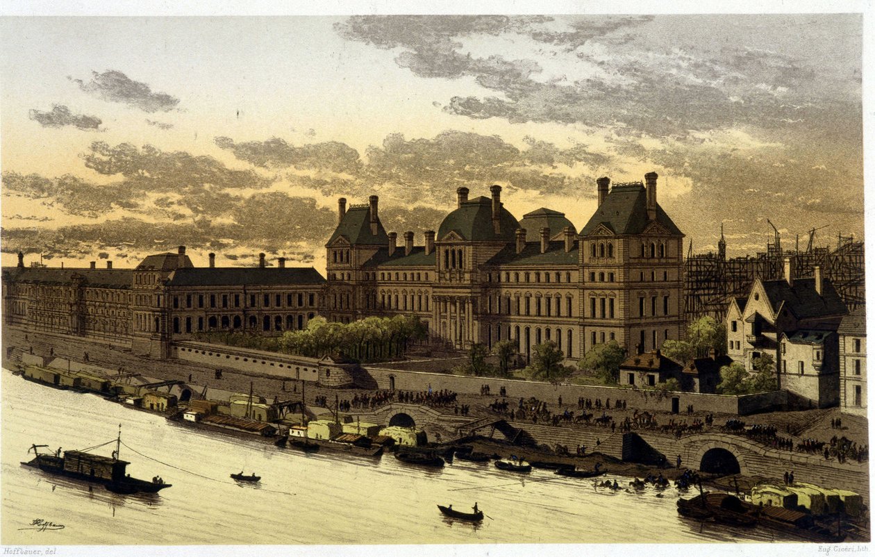 1882年「13世紀から現代まで、時代を超えたパリ」におけるルイ14世時代のルーヴル美術館 作： 無名の画家