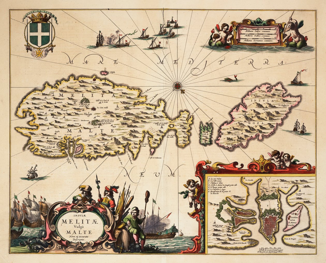 マルタとゴゾの地図、1650年頃（彩色版画） 作： 無名の画家