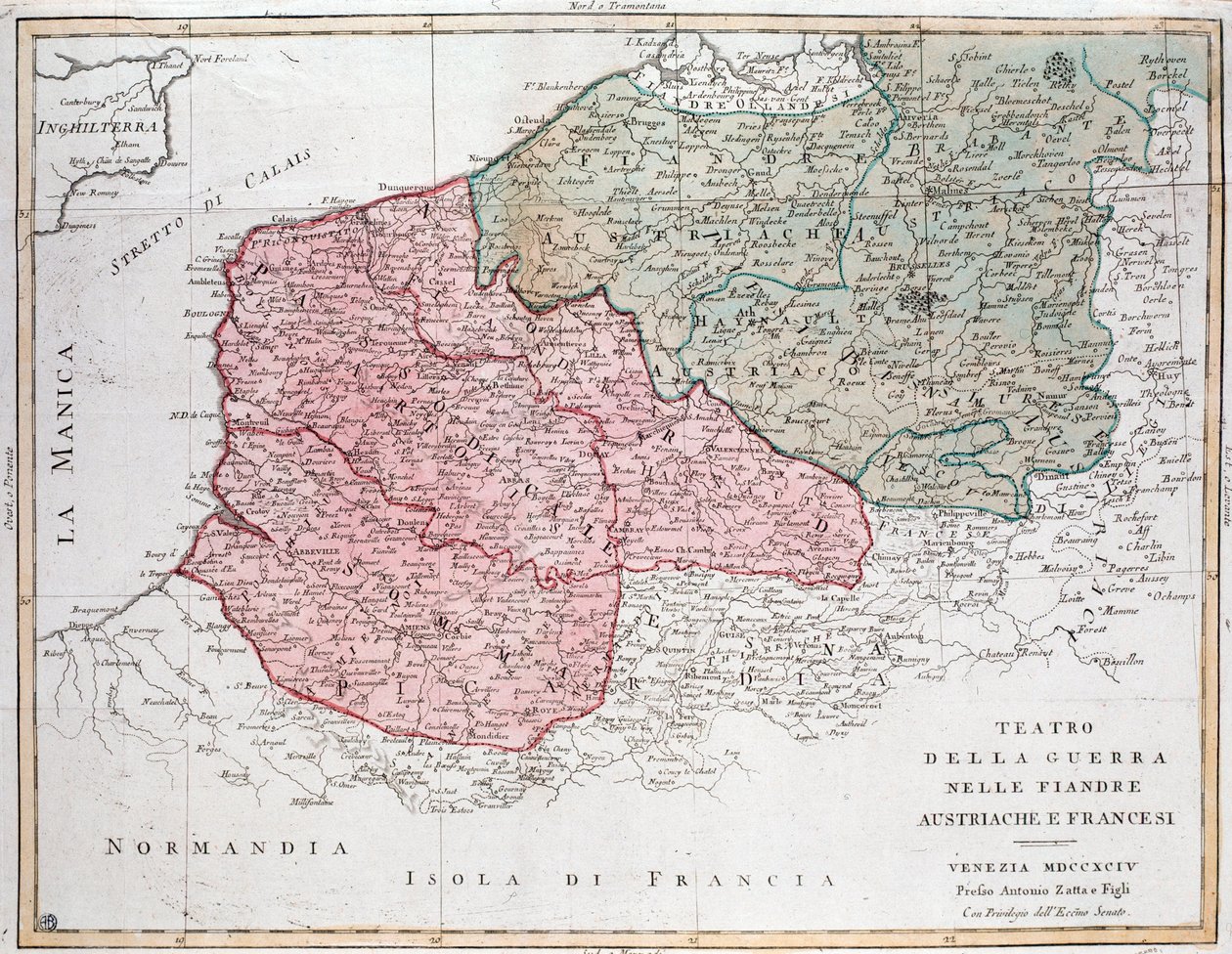 フランス軍とオーストリア軍のフランドル作戦の地図 作： 無名の画家