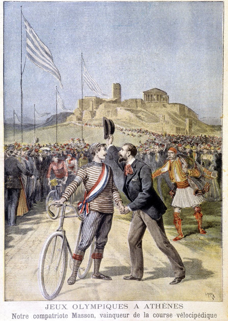 アテネオリンピックの自転車レースで優勝したマッソン - 1896年4月26日付「Le Petite Journal」紙にて 作： 無名の画家