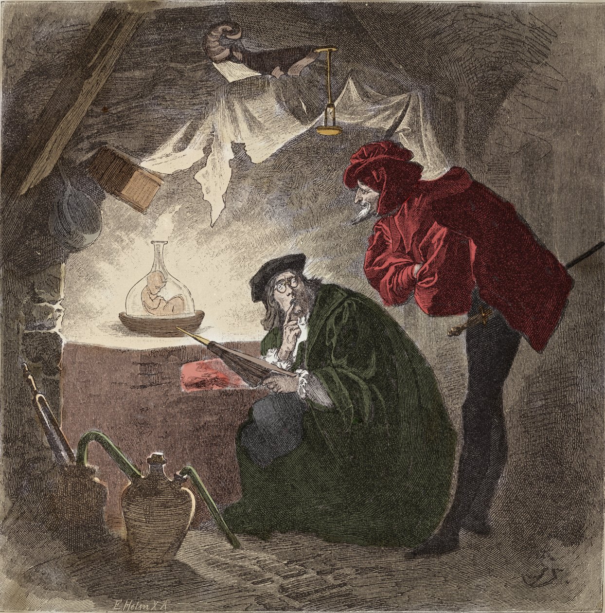 Mephistopheles (Mephisto) a Faust Illustration de "Faust" by Johann Wolfgang von Goethe (1749-1832) (Illustration for "faust" by Goethe) Engraving 作： 無名の画家