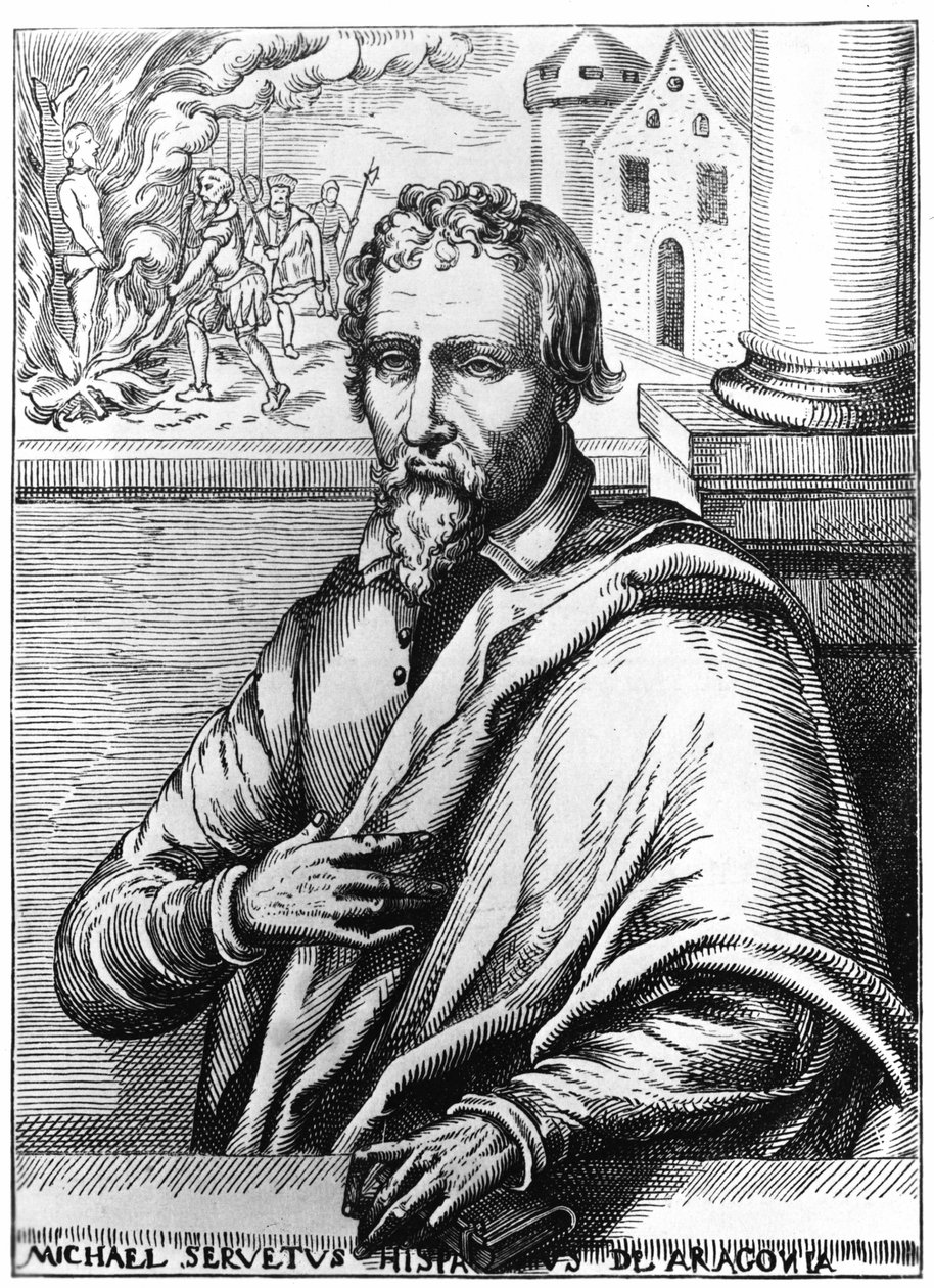 Michel Servet (Michel de Villanueva) (1511-1553)、スペインの医師、神学者。エングレービング 作： 無名の画家