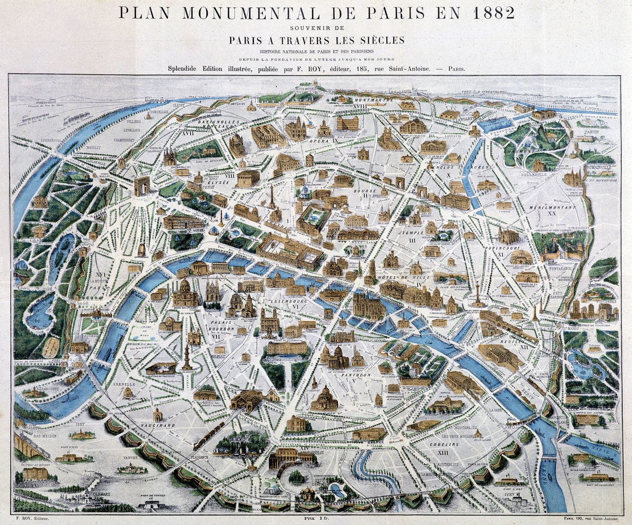 1882年のパリのモニュメントプラン 作： 無名の画家